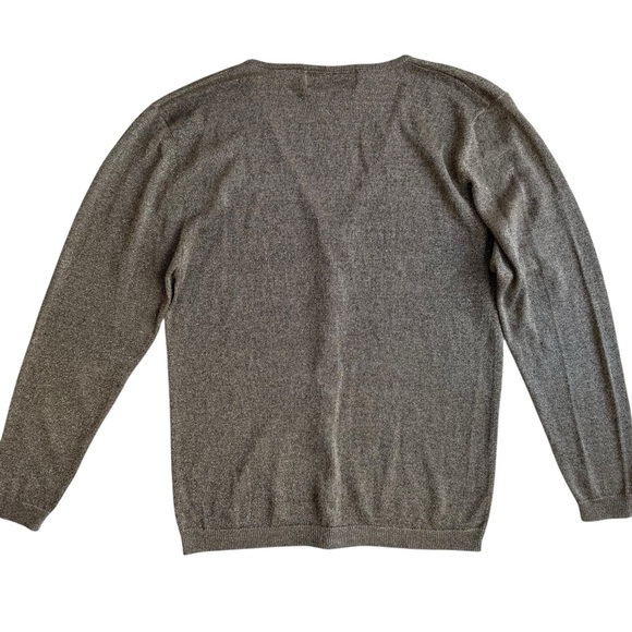 Adrianna Papell Gold Metallic Woven Silk Cardigan Sweater with Crystal Buttons S - Picture 3 of 5